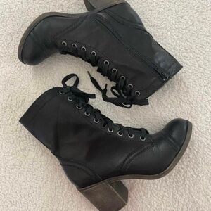 ROCK & CANDY • Black Heeled Combat Boots • Size 8